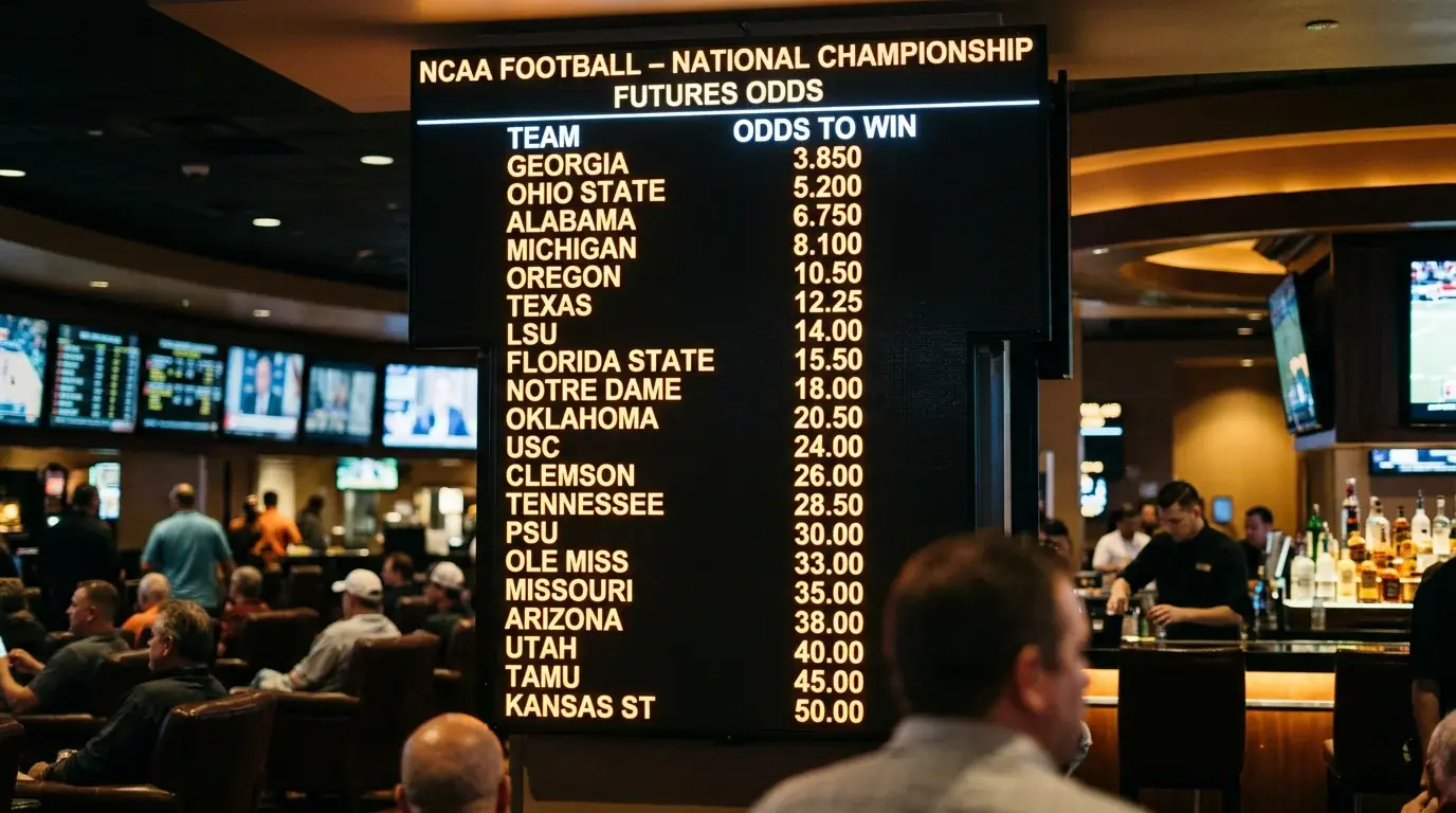 Cuotas futures del campeonato nacional NCAA football en pantalla de operador deportivo